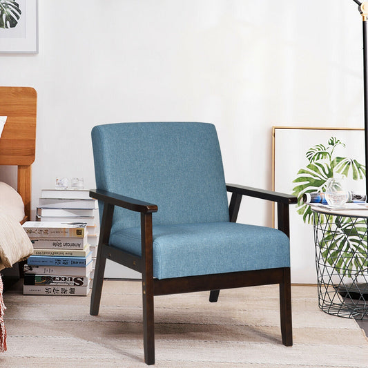 Mid-Century Style Accent Chair with Solid Wood Frame and Soft Fabric Seat, Blue