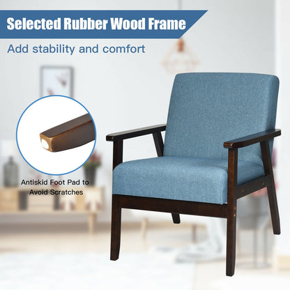 Mid-Century Style Accent Chair with Solid Wood Frame and Soft Fabric Seat, Blue