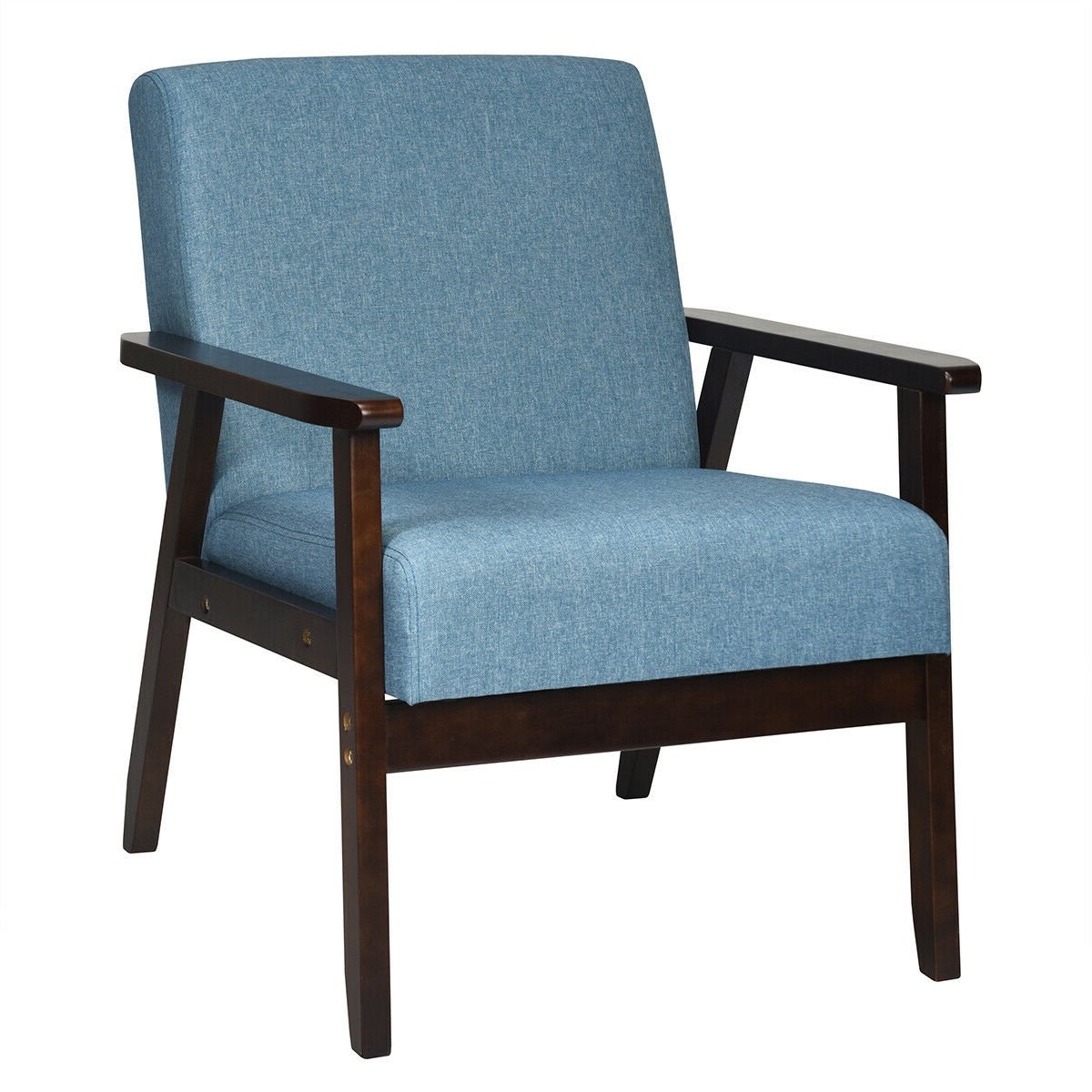 Mid-Century Style Accent Chair with Solid Wood Frame and Soft Fabric Seat, Blue