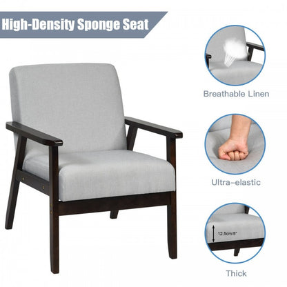 Mid-Century Style Accent Chair with Solid Wood Frame and Soft Fabric Seat, Light Grey