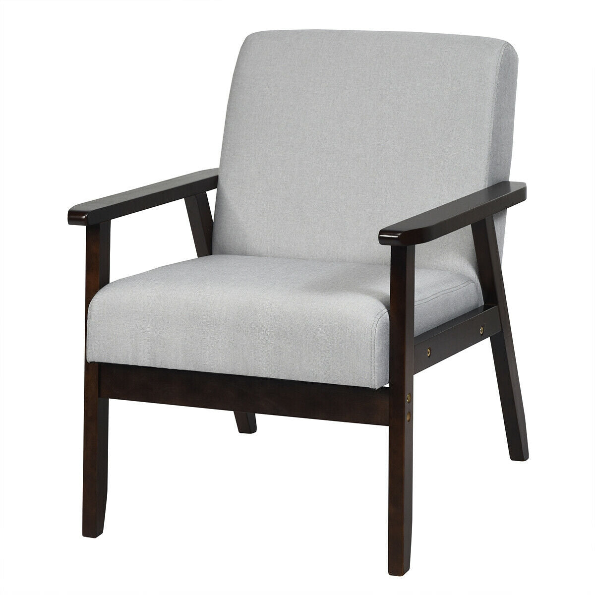 Mid-Century Style Accent Chair with Solid Wood Frame and Soft Fabric Seat, Light Grey