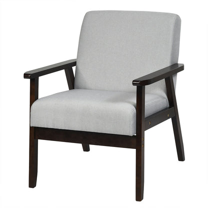 Mid-Century Style Accent Chair with Solid Wood Frame and Soft Fabric Seat, Light Grey