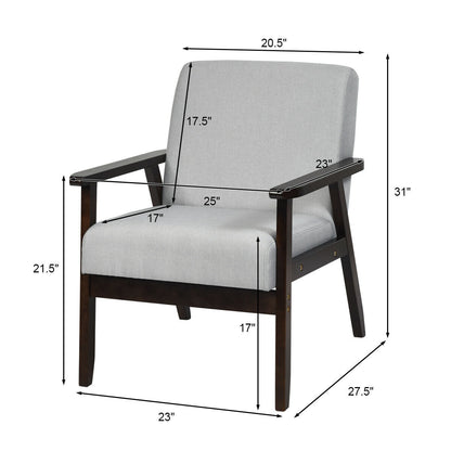Mid-Century Style Accent Chair with Solid Wood Frame and Soft Fabric Seat, Light Grey
