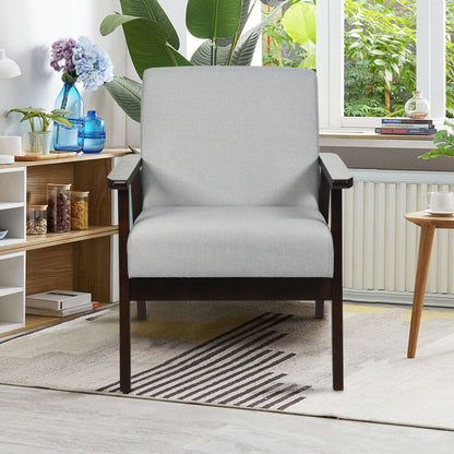 Mid-Century Style Accent Chair with Solid Wood Frame and Soft Fabric Seat, Light Grey