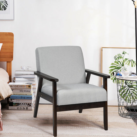 Mid-Century Style Accent Chair with Solid Wood Frame and Soft Fabric Seat, Light Grey