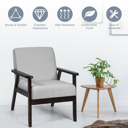 Mid-Century Style Accent Chair with Solid Wood Frame and Soft Fabric Seat, Light Grey