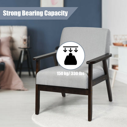 Mid-Century Style Accent Chair with Solid Wood Frame and Soft Fabric Seat, Light Grey