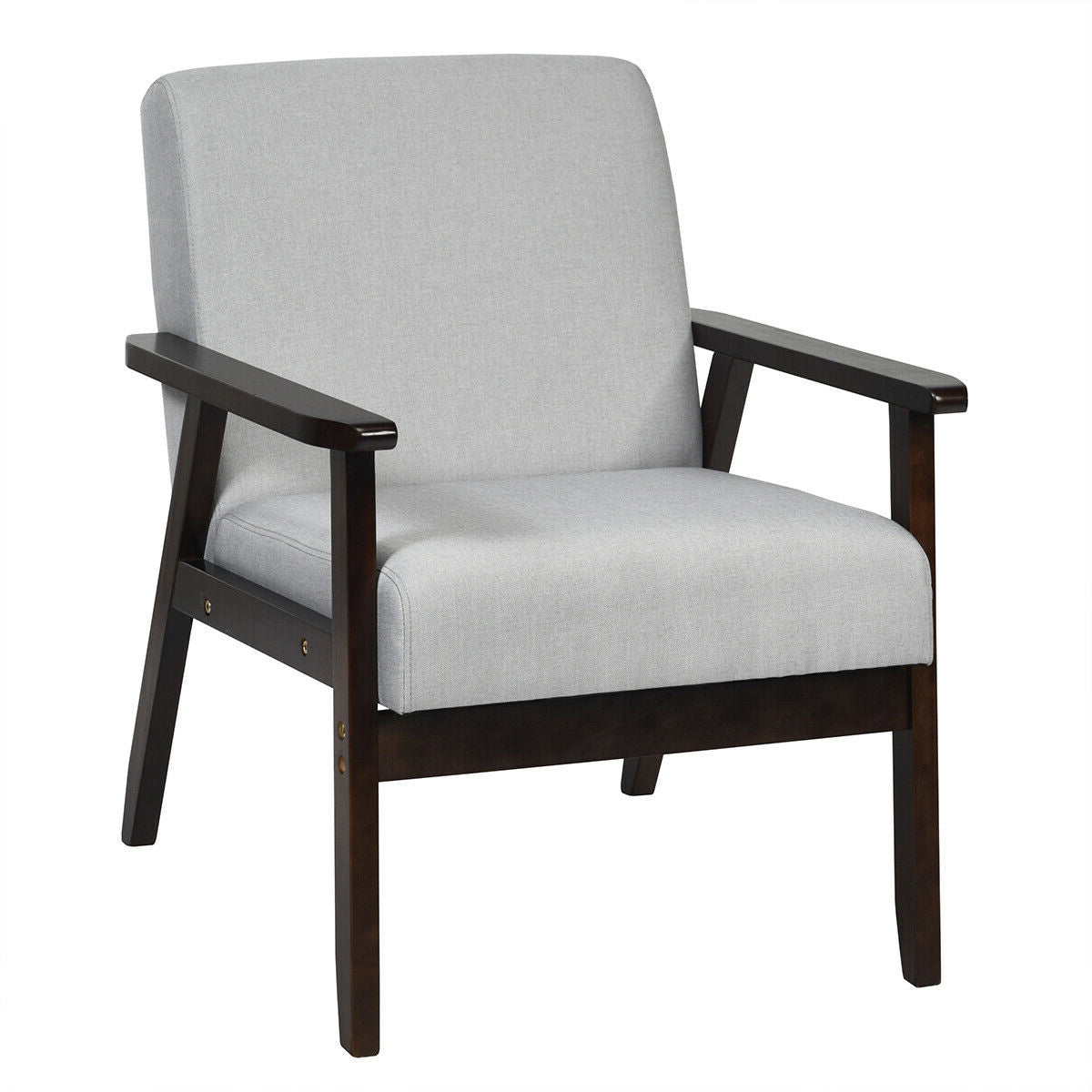 Mid-Century Style Accent Chair with Solid Wood Frame and Soft Fabric Seat, Light Grey