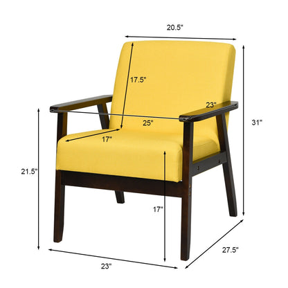 Mid-Century Style Accent Chair with Solid Wood Frame and Soft Fabric Seat, Yellow
