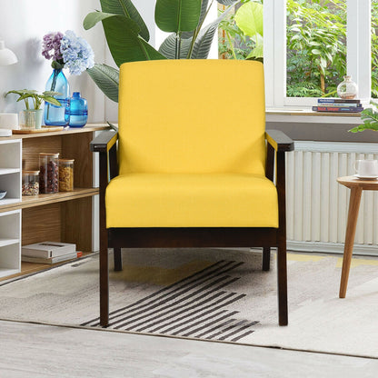 Mid-Century Style Accent Chair with Solid Wood Frame and Soft Fabric Seat, Yellow
