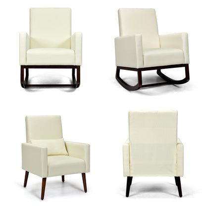 Convertible Rocking Chair and Accent Armchair with Cushion and Pillow in Beige