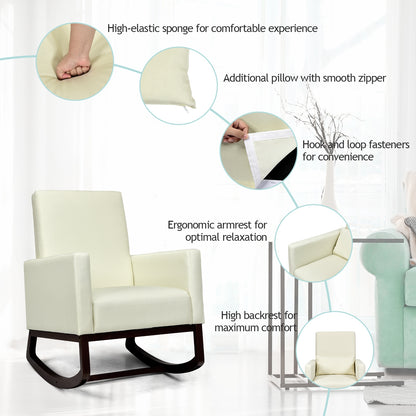 Convertible Rocking Chair and Accent Armchair with Cushion and Pillow in Beige