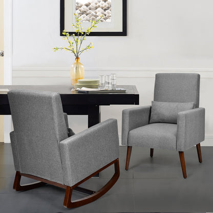 Convertible Rocking Chair and Accent Armchair with Cushion and Pillow in Grey