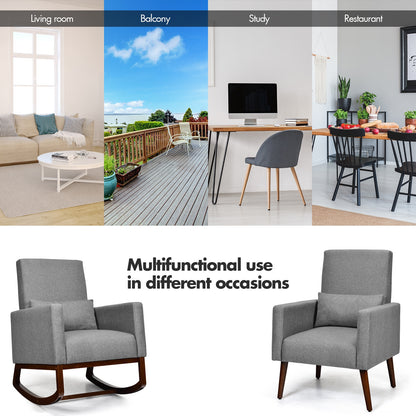Convertible Rocking Chair and Accent Armchair with Cushion and Pillow in Grey