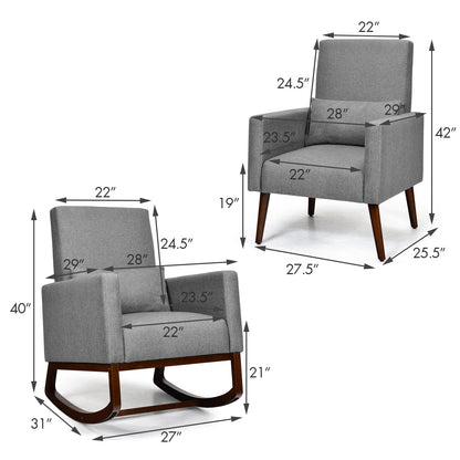 Convertible Rocking Chair and Accent Armchair with Cushion and Pillow in Grey