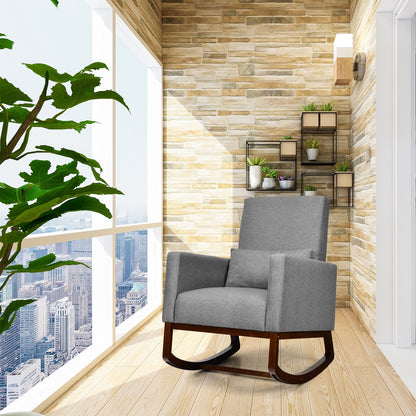 Convertible Rocking Chair and Accent Armchair with Cushion and Pillow in Grey