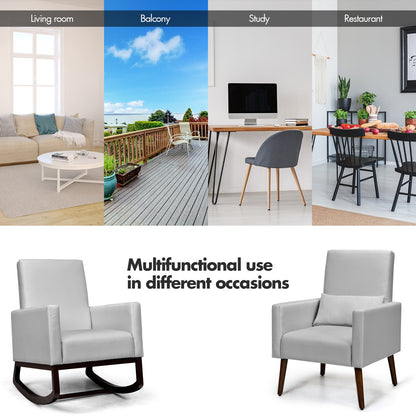 Convertible Rocking Chair and Accent Armchair with Cushion and Pillow in Light Grey