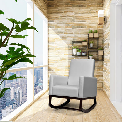 Convertible Rocking Chair and Accent Armchair with Cushion and Pillow in Light Grey