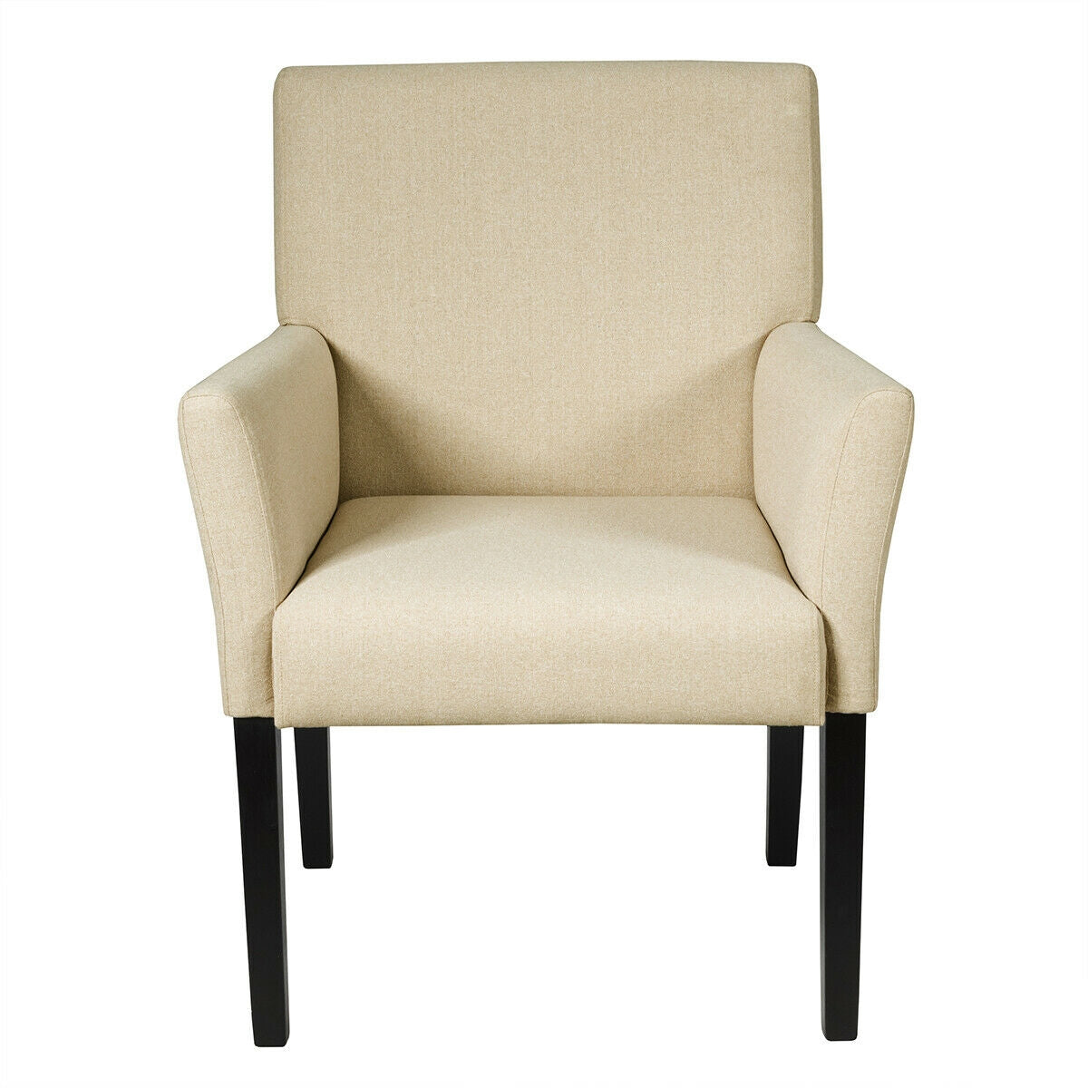 Modern Upholstered Guest Armchair with Curved Back and Solid Rubber Wood Legs in Beige