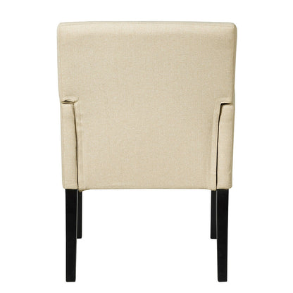 Modern Upholstered Guest Armchair with Curved Back and Solid Rubber Wood Legs in Beige