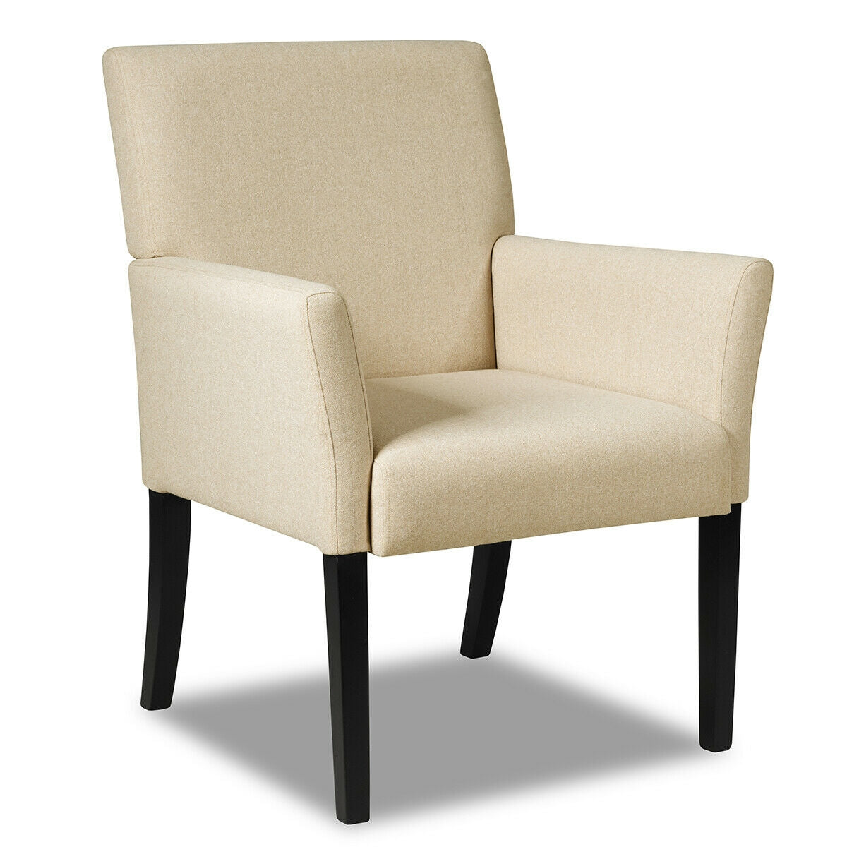 Modern Upholstered Guest Armchair with Curved Back and Solid Rubber Wood Legs in Beige