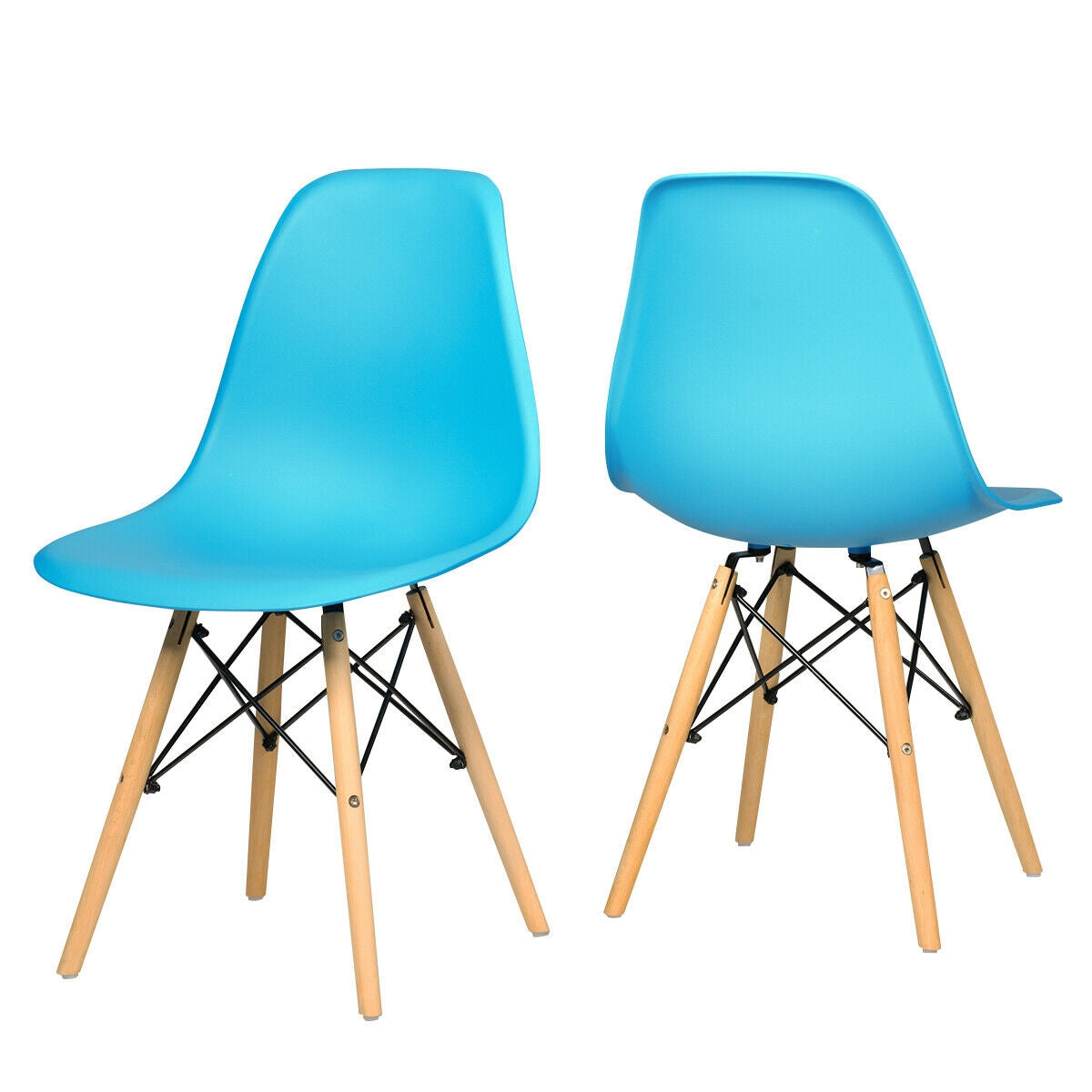 Mid-Century Modern Dining Chairs with Wooden Legs Blue, Set of 2