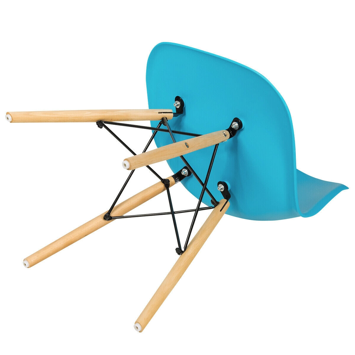 Mid-Century Modern Dining Chairs with Wooden Legs Blue, Set of 2