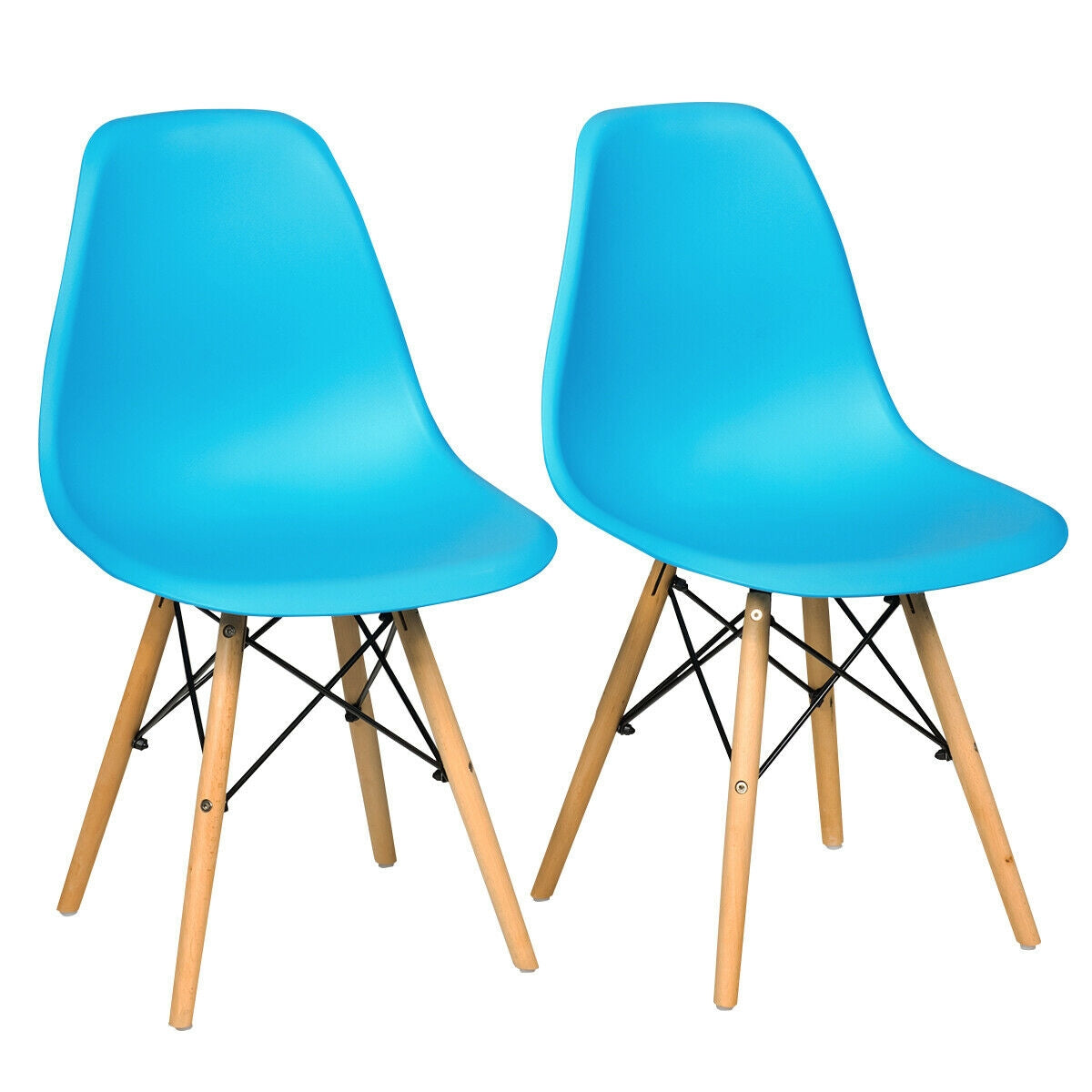 Mid-Century Modern Dining Chairs with Wooden Legs Blue, Set of 2