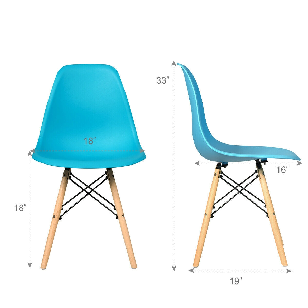 Mid-Century Modern Dining Chairs with Wooden Legs Blue, Set of 2