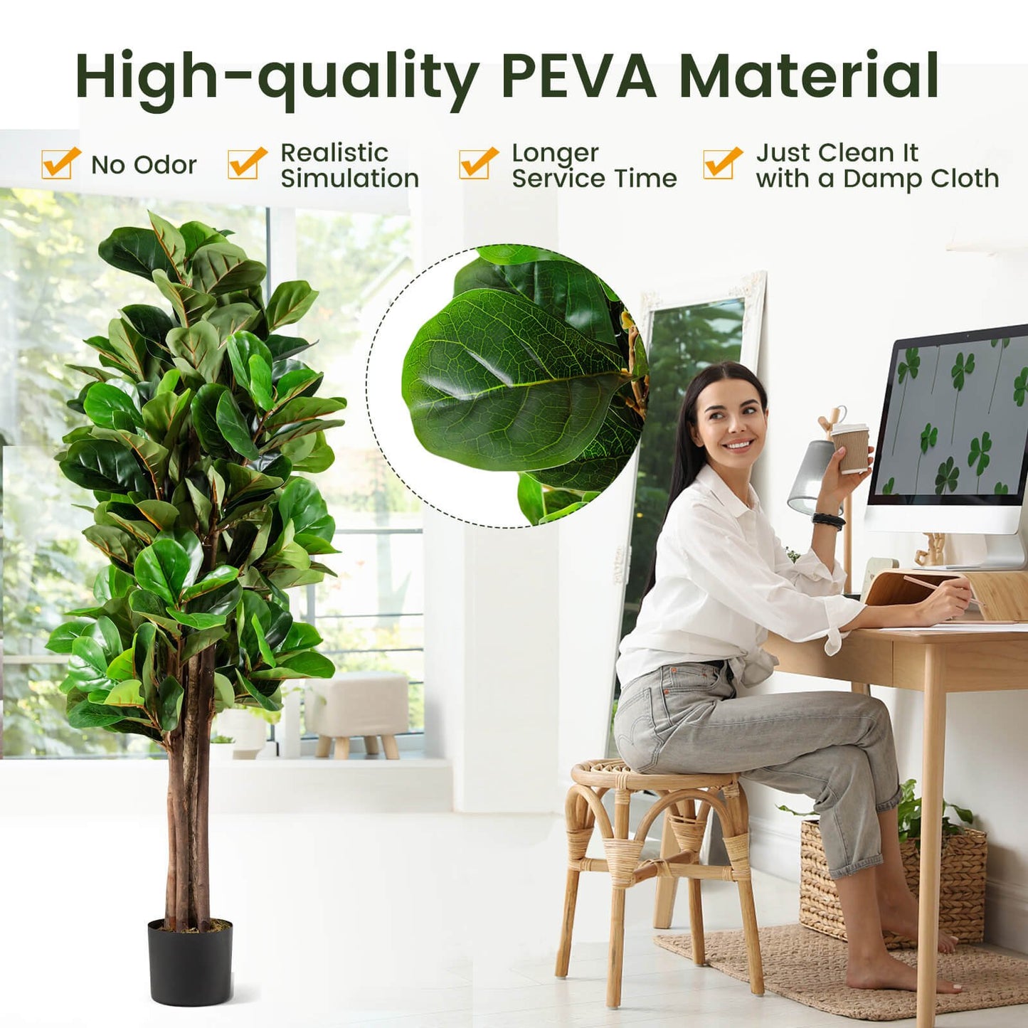 5ft Lifelike Artificial Fiddle Leaf Fig Tree with Moss Base – Perfect Indoor & Outdoor Decoration