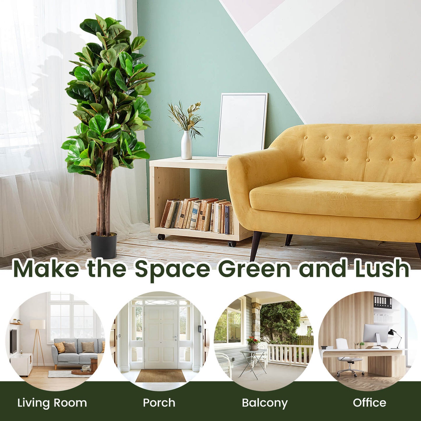 5ft Lifelike Artificial Fiddle Leaf Fig Tree with Moss Base – Perfect Indoor & Outdoor Decoration