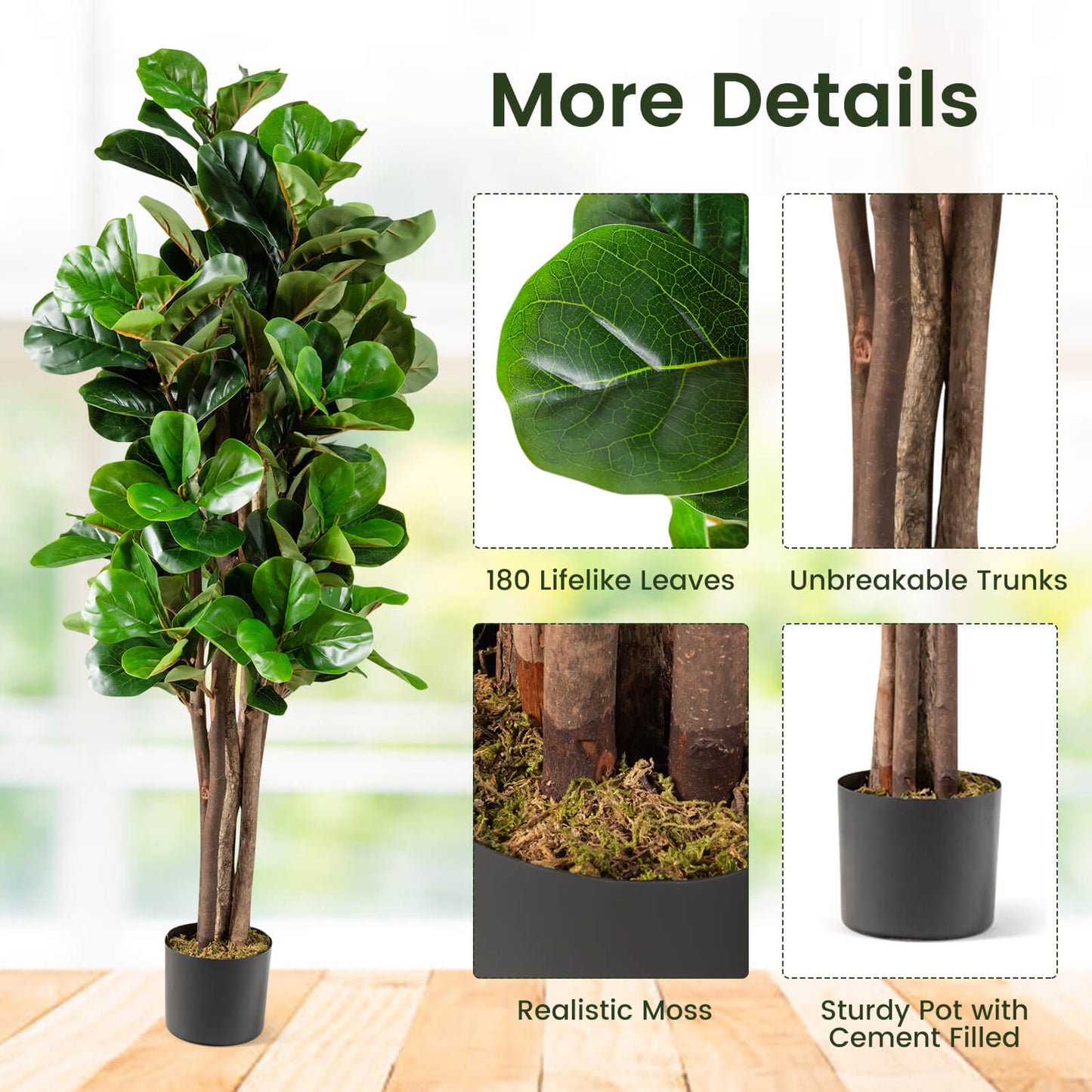 5ft Lifelike Artificial Fiddle Leaf Fig Tree with Moss Base – Perfect Indoor & Outdoor Decoration