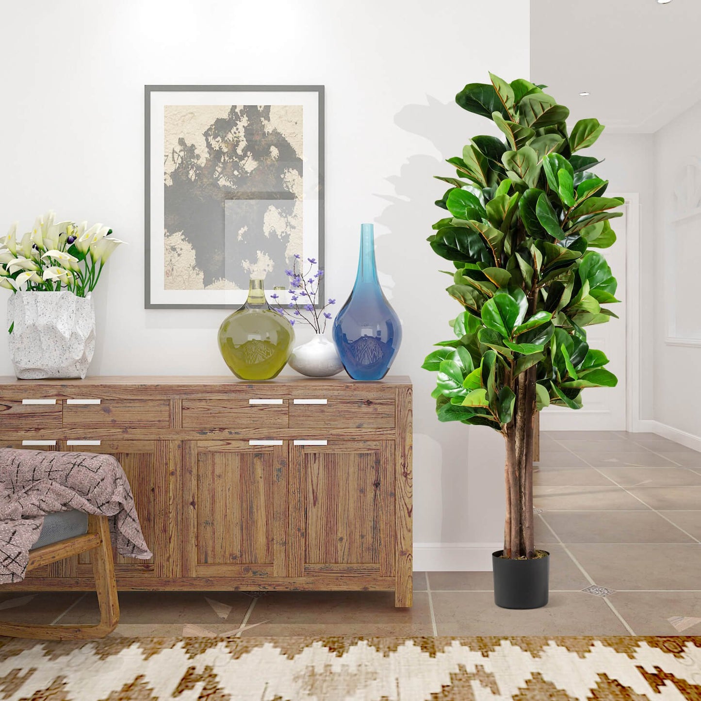 5ft Lifelike Artificial Fiddle Leaf Fig Tree with Moss Base – Perfect Indoor & Outdoor Decoration