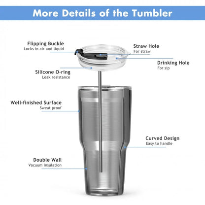 30oz Stainless Steel Tumbler – Double-Wall Insulated with Leak-Proof Lid