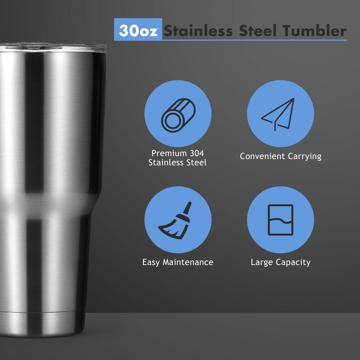 30oz Stainless Steel Tumbler – Double-Wall Insulated with Leak-Proof Lid