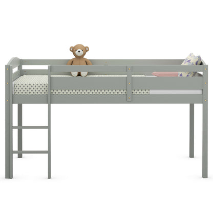 Solid Wood Twin Low Loft Bunk Bed with Guardrails and Easy Climb Ladder - Grey