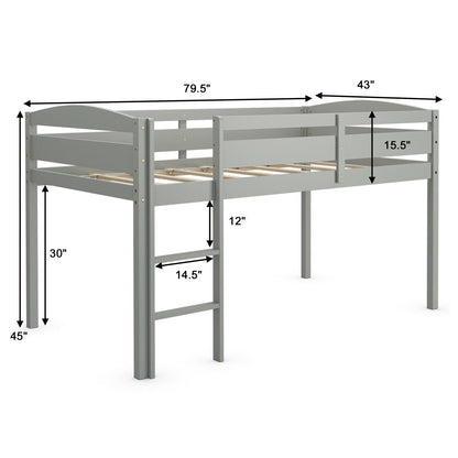 Solid Wood Twin Low Loft Bunk Bed with Guardrails and Easy Climb Ladder - Grey
