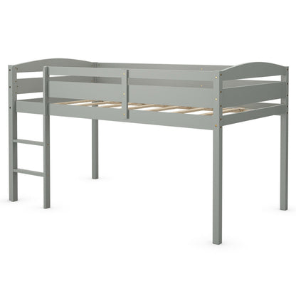 Solid Wood Twin Low Loft Bunk Bed with Guardrails and Easy Climb Ladder - Grey