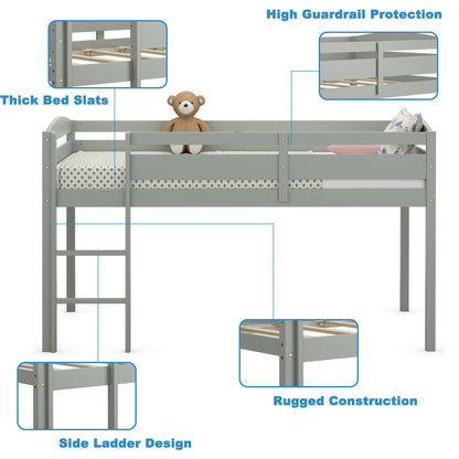 Solid Wood Twin Low Loft Bunk Bed with Guardrails and Easy Climb Ladder - Grey