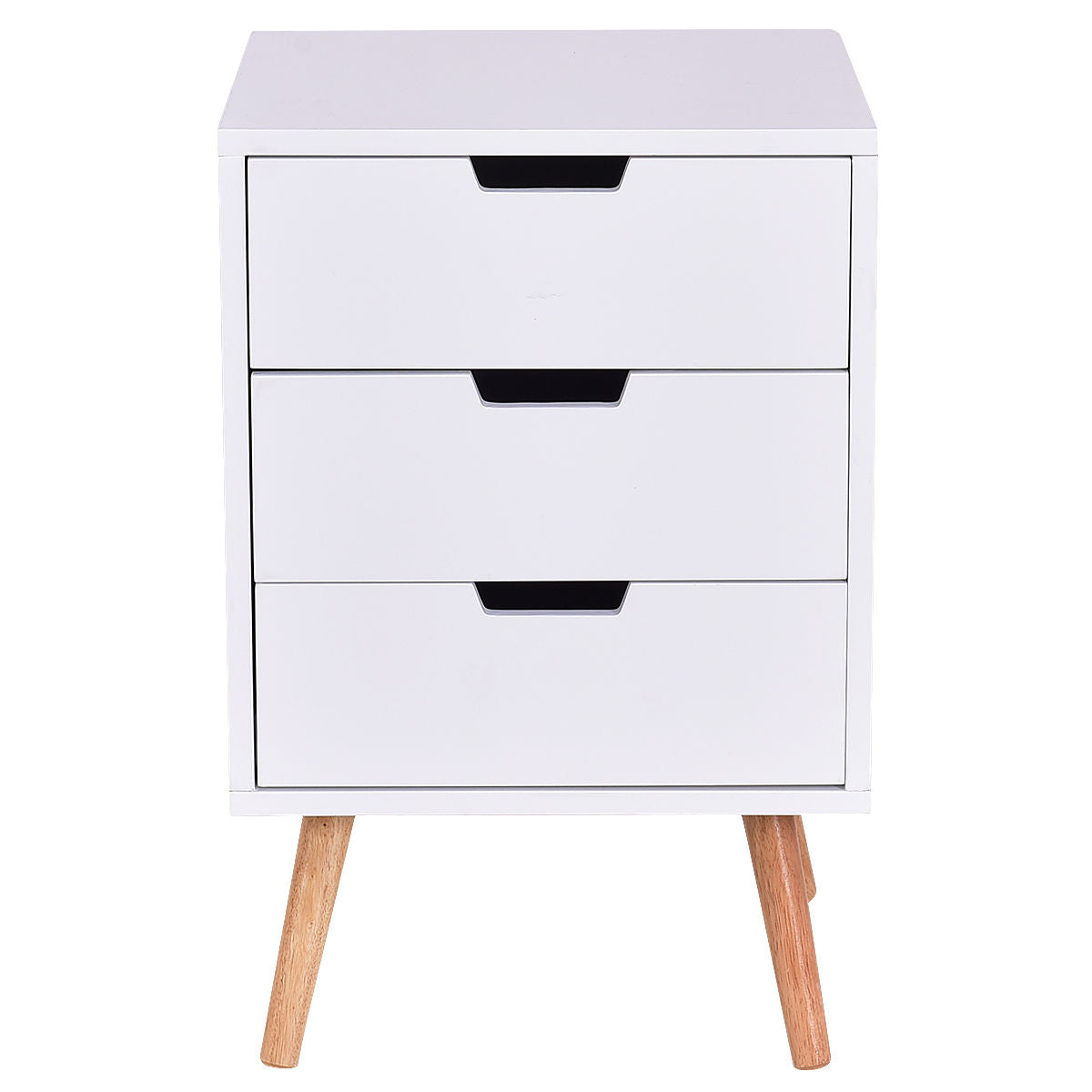Mid-Century Modern Nightstand with 3 Storage Drawers, White Wood Side Table