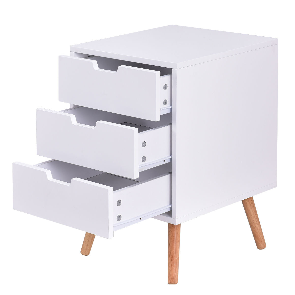 Mid-Century Modern Nightstand with 3 Storage Drawers, White Wood Side Table