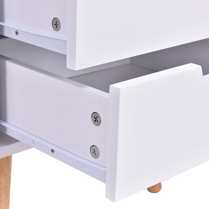 Mid-Century Modern Nightstand with 3 Storage Drawers, White Wood Side Table
