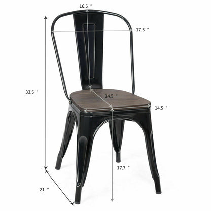 Set of 4 Stackable Metal and Wood Dining Chairs 18 Inch Seat Height - Black