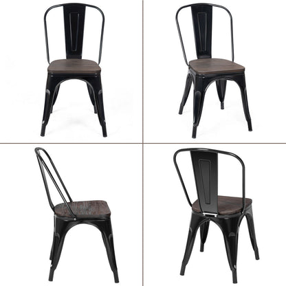 Set of 4 Stackable Metal and Wood Dining Chairs 18 Inch Seat Height - Black