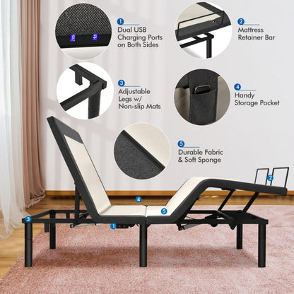 Queen Size Adjustable Electric Bed Frame with Massage Function & Customizable Positions