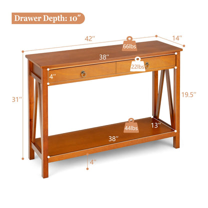 Modern Entryway Console Table with 2 Drawers and Open Storage Shelf – Natural