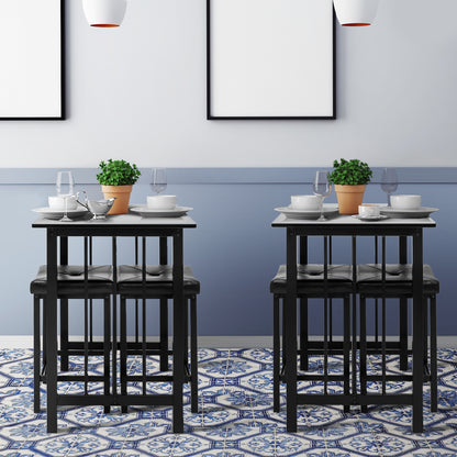 Modern 3-Piece Counter Height Dining Set with Faux Marble Table and Upholstered Stools