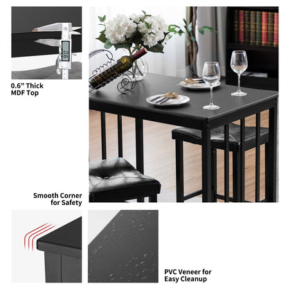 Modern 3-Piece Counter Height Dining Set with Faux Marble Table and Upholstered Stools