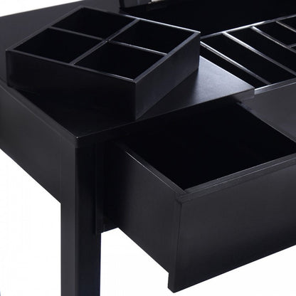 Elegant Vanity Set with Flip Mirror, Built-In Storage, and Comfort Seat – Black