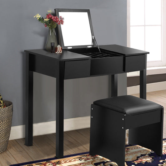 Elegant Vanity Set with Flip Mirror, Built-In Storage, and Comfort Seat – Black